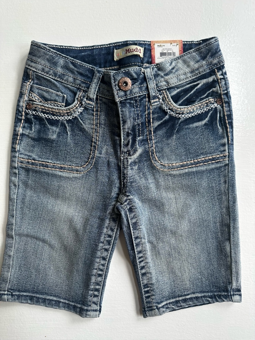 Mudd shorts for Girl.Size-8. Dark Blue Denim Shorts with Contrast Stitching